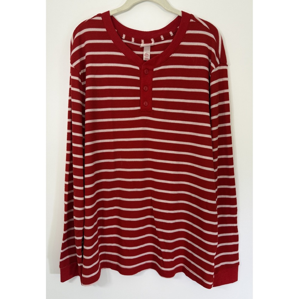 Target Wondershop Christmas Pajama Top Large Red White Striped Henley Sleepwear
